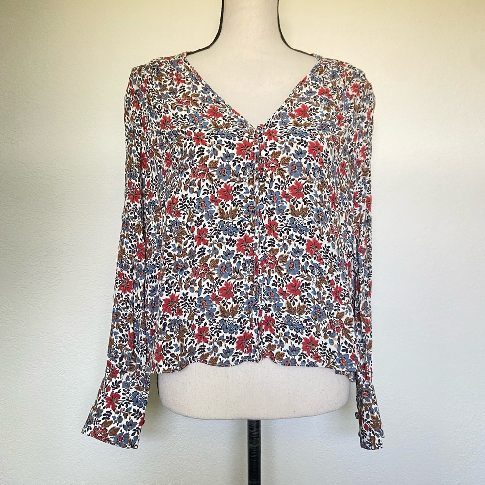Veronica Beard Floral Button Blouse Size 10 Boho flowy